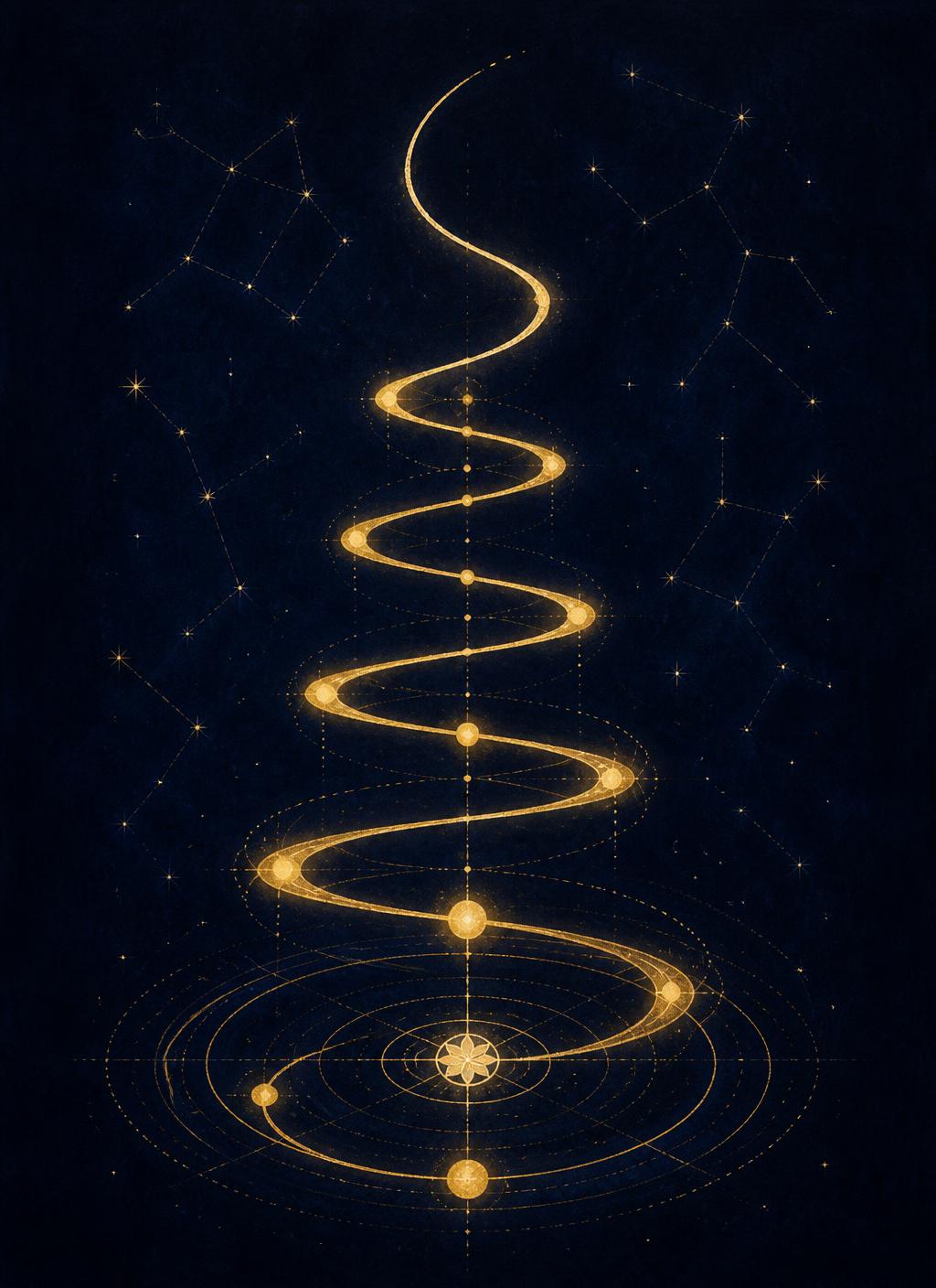A luminous golden spiral rising and remaining open at the top
